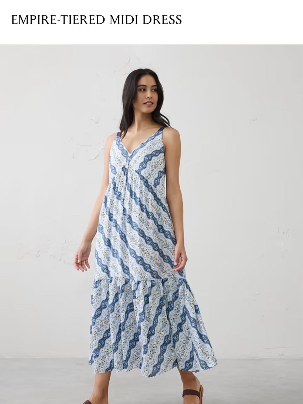 Banana Republic Blue and White Patterned Tiered Midi Dress